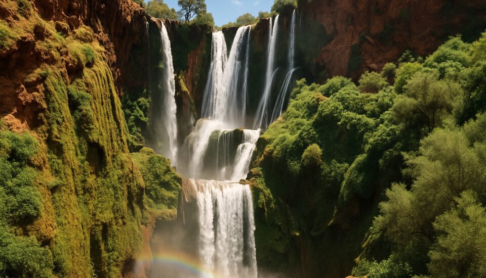 Die Cascades d’Ouzoud stürzen in eine grüne Schlucht in Marokko